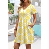 image:imageWIHOLL Dresses for Women 2026 Casual Summer V Neck Babydoll Dress Short Sleeve Fashion Beach Vacation ClothesThe Yellow Boho