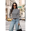 image:imageWIHOLL Long Sleeve Shirt for Women Puff Sleeve Knit Tops 2026 Crew Neck Casual Basic TShirtsBlack and White Check