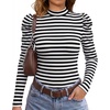 image:imageWIHOLL Long Sleeve Shirt for Women Puff Sleeve Knit Tops 2026 Crew Neck Casual Basic TShirtsBlack and White Stripes