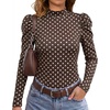image:imageWIHOLL Long Sleeve Shirt for Women Puff Sleeve Knit Tops 2026 Crew Neck Casual Basic TShirtsBrown Polka Dots