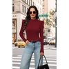 image:imageWIHOLL Long Sleeve Shirt for Women Puff Sleeve Knit Tops 2026 Crew Neck Casual Basic TShirtsBurgundy
