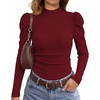 image:imageWIHOLL Long Sleeve Shirt for Women Puff Sleeve Knit Tops 2026 Crew Neck Casual Basic TShirtsBurgundy