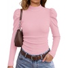 image:imageWIHOLL Long Sleeve Shirt for Women Puff Sleeve Knit Tops 2026 Crew Neck Casual Basic TShirtsPink