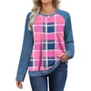 image:imageWIHOLL Long Sleeve Shirts for Women Crewneck Tops Fall Clothes Outfits 2026Plaid Pink
