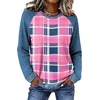 image:imageWIHOLL Long Sleeve Shirts for Women Crewneck Tops Fall Clothes Outfits 2026Plaid Pink