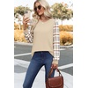 image:imageWIHOLL Long Sleeve Shirts for Women Fall Fashion Tops Trendy Color BlockBeige