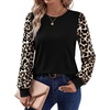 image:imageWIHOLL Long Sleeve Shirts for Women Fall Fashion Tops Trendy Color BlockLeopard Black