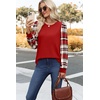 image:imageWIHOLL Long Sleeve Shirts for Women Fall Fashion Tops Trendy Color BlockRed