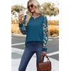 image:imageWIHOLL Long Sleeve Shirts for Women Fall Fashion Tops Trendy Color BlockTeal