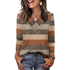 image:imageWIHOLL Long Sleeve Shirts for Women Fall Outfits V Neck T Shirts Button Down Tunic Tops Fashion Clothing0orange Stripes
