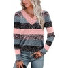 image:imageWIHOLL Long Sleeve Shirts for Women Fall Outfits V Neck T Shirts Button Down Tunic Tops Fashion Clothing0pink Stripe