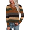 image:imageWIHOLL Long Sleeve Shirts for Women Fall Outfits V Neck T Shirts Button Down Tunic Tops Fashion Clothing1autumn Stripe