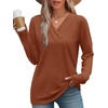 image:imageWIHOLL Long Sleeve Shirts for Women Fall Outfits V Neck T Shirts Button Down Tunic Tops Fashion Clothing1caramel