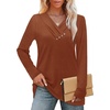 image:imageWIHOLL Long Sleeve Shirts for Women Fall Outfits V Neck T Shirts Button Down Tunic Tops Fashion Clothing1caramel