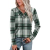 image:imageWIHOLL Long Sleeve Shirts for Women Fall Outfits V Neck T Shirts Button Down Tunic Tops Fashion Clothing1green Grid