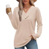 image:imageWIHOLL Long Sleeve Shirts for Women Fall Outfits V Neck T Shirts Button Down Tunic Tops Fashion Clothing1khaki