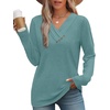 image:imageWIHOLL Long Sleeve Shirts for Women Fall Outfits V Neck T Shirts Button Down Tunic Tops Fashion Clothing2teal