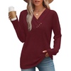 image:imageWIHOLL Long Sleeve Shirts for Women Fall Outfits V Neck T Shirts Button Down Tunic Tops Fashion Clothing3burgundy