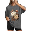 image:imageWIHOLL Oversized Tshirts for Women Summer Crew Neck Short Sleeve Graphic Tees Casual Loose Fit Workout Tops 2026Rose Print