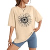 image:imageWIHOLL Oversized Tshirts for Women Summer Crew Neck Short Sleeve Graphic Tees Casual Loose Fit Workout Tops 2026Sunflower Print Khaki