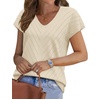 image:imageWIHOLL Short Sleeve Sweater for Women V Neck Trendy Summer Tops 2026 Beach Vacation Clothes Travel Business Casual OutfitsApricot White