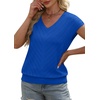image:imageWIHOLL Short Sleeve Sweater for Women V Neck Trendy Summer Tops 2026 Beach Vacation Clothes Travel Business Casual OutfitsBlue