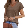 image:imageWIHOLL Short Sleeve Sweater for Women V Neck Trendy Summer Tops 2026 Beach Vacation Clothes Travel Business Casual OutfitsBrown