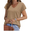 image:imageWIHOLL Short Sleeve Sweater for Women V Neck Trendy Summer Tops 2026 Beach Vacation Clothes Travel Business Casual OutfitsCoffee