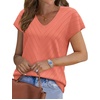 image:imageWIHOLL Short Sleeve Sweater for Women V Neck Trendy Summer Tops 2026 Beach Vacation Clothes Travel Business Casual OutfitsCoral