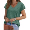 image:imageWIHOLL Short Sleeve Sweater for Women V Neck Trendy Summer Tops 2026 Beach Vacation Clothes Travel Business Casual OutfitsDark Green