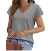 image:imageWIHOLL Short Sleeve Sweater for Women V Neck Trendy Summer Tops 2026 Beach Vacation Clothes Travel Business Casual OutfitsGray