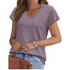 image:imageWIHOLL Short Sleeve Sweater for Women V Neck Trendy Summer Tops 2026 Beach Vacation Clothes Travel Business Casual OutfitsPurple