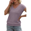 image:imageWIHOLL Short Sleeve Sweater for Women V Neck Trendy Summer Tops 2026 Beach Vacation Clothes Travel Business Casual OutfitsPurple