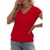 image:imageWIHOLL Short Sleeve Sweater for Women V Neck Trendy Summer Tops 2026 Beach Vacation Clothes Travel Business Casual OutfitsRed