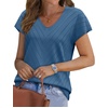 image:imageWIHOLL Short Sleeve Sweater for Women V Neck Trendy Summer Tops 2026 Beach Vacation Clothes Travel Business Casual OutfitsSteel Blue