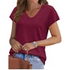 image:imageWIHOLL Short Sleeve Sweater for Women V Neck Trendy Summer Tops 2026 Beach Vacation Clothes Travel Business Casual OutfitsWine Red