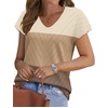 image:imageWIHOLL Short Sleeve Sweater for Women V Neck Trendy Summer Tops 2026 Beach Vacation Clothes Travel Business Casual OutfitsZ  Apricot Coffee Brown