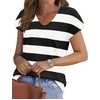 image:imageWIHOLL Short Sleeve Sweater for Women V Neck Trendy Summer Tops 2026 Beach Vacation Clothes Travel Business Casual OutfitsZ  Black White Stripes