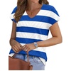 image:imageWIHOLL Short Sleeve Sweater for Women V Neck Trendy Summer Tops 2026 Beach Vacation Clothes Travel Business Casual OutfitsZ  White Blue Stripes