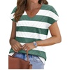 image:imageWIHOLL Short Sleeve Sweater for Women V Neck Trendy Summer Tops 2026 Beach Vacation Clothes Travel Business Casual OutfitsZ  White Green Stripes