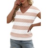 image:imageWIHOLL Short Sleeve Sweater for Women V Neck Trendy Summer Tops 2026 Beach Vacation Clothes Travel Business Casual OutfitsZ  White Pink Stripes