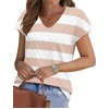 image:imageWIHOLL Short Sleeve Sweater for Women V Neck Trendy Summer Tops 2026 Beach Vacation Clothes Travel Business Casual OutfitsZ  White Pink Stripes