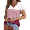 image:imageWIHOLL Short Sleeve Sweater for Women V Neck Trendy Summer Tops 2026 Beach Vacation Clothes Travel Business Casual OutfitsZ  White Pink Wine