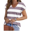 image:imageWIHOLL Short Sleeve Sweater for Women V Neck Trendy Summer Tops 2026 Beach Vacation Clothes Travel Business Casual OutfitsZ  White Purple Stripes