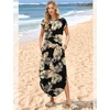 image:imageWIHOLL Summer Dresses Cap Sleeve Crewneck Maxi Long Casual Dress with Pockets Beach Vacation Sundresses 2026 TrendyFloral Black Beige Tropical Leaves