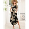 image:imageWIHOLL Summer Dresses Cap Sleeve Crewneck Maxi Long Casual Dress with Pockets Beach Vacation Sundresses 2026 TrendyFloral Black Beige Tropical Leaves