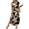 image:imageWIHOLL Summer Dresses Cap Sleeve Crewneck Maxi Long Casual Dress with Pockets Beach Vacation Sundresses 2026 TrendyFloral Black Beige Tropical Leaves