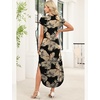 image:imageWIHOLL Summer Dresses Cap Sleeve Crewneck Maxi Long Casual Dress with Pockets Beach Vacation Sundresses 2026 TrendyFloral Black Beige Tropical Leaves