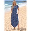 image:imageWIHOLL Summer Dresses Cap Sleeve Crewneck Maxi Long Casual Dress with Pockets Beach Vacation Sundresses 2026 TrendyFloral Blue Flowers