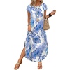 image:imageWIHOLL Summer Dresses Cap Sleeve Crewneck Maxi Long Casual Dress with Pockets Beach Vacation Sundresses 2026 TrendyFloral Blue Leaf